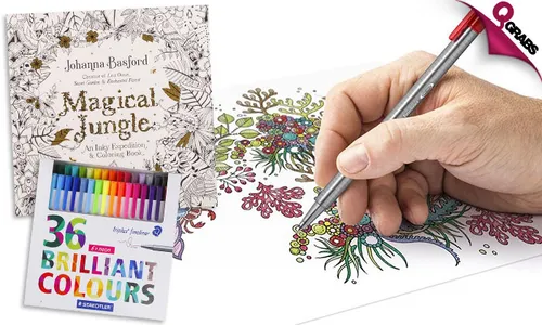 STAEDTLER Tri-Plus Fineliner - 36 Colors + FREE Magic Jungle Coloring Book!